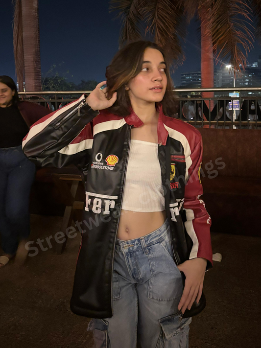 Ferrari Leather Racing Jacket l Unisex Racing Jacket l Streetwear Clothings