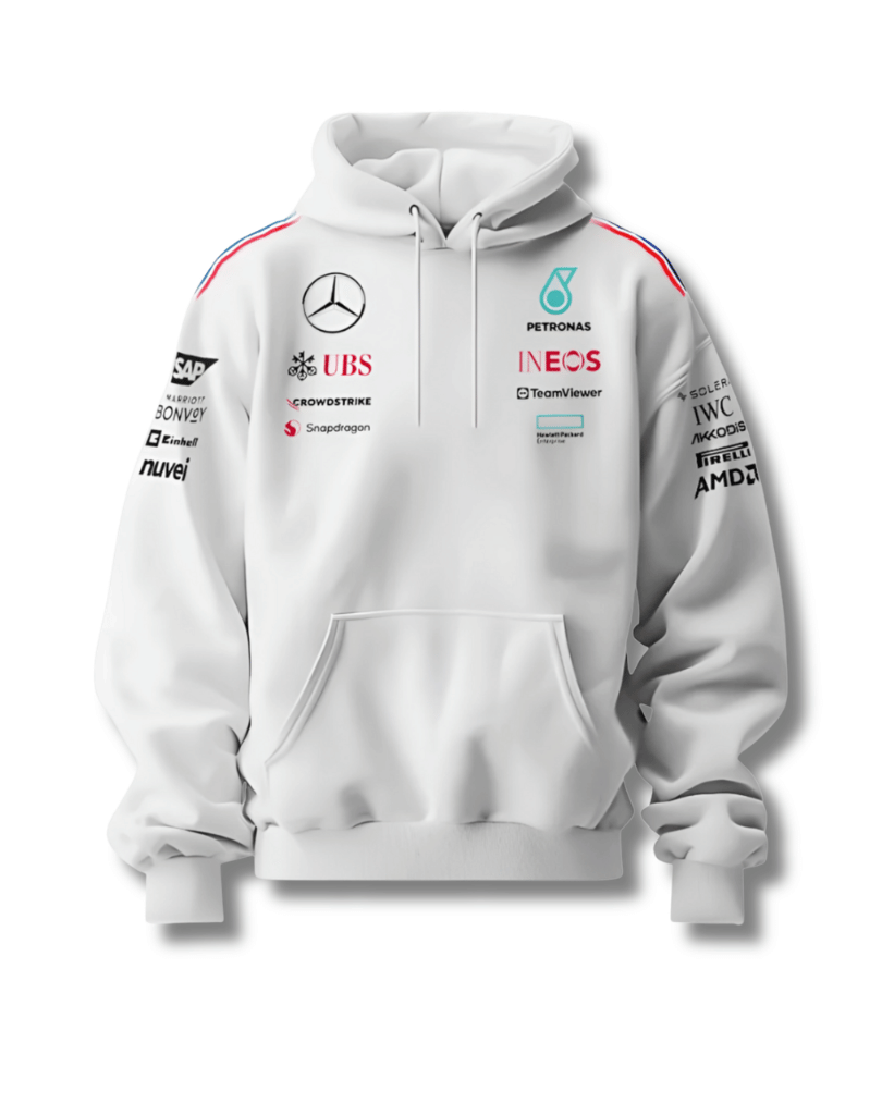 White Petronas Inspired Cotton Fleece Hoodie Front View