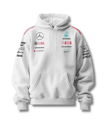 White Petronas Inspired Cotton Fleece Hoodie Front View
