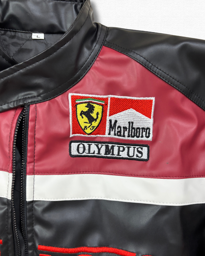 Ferrari Olympus faux Leather Embroidery Jackets l Streetwear Clothing l Leather Jacket