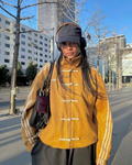 Yellow suede CNY jacket front view premium streetwear