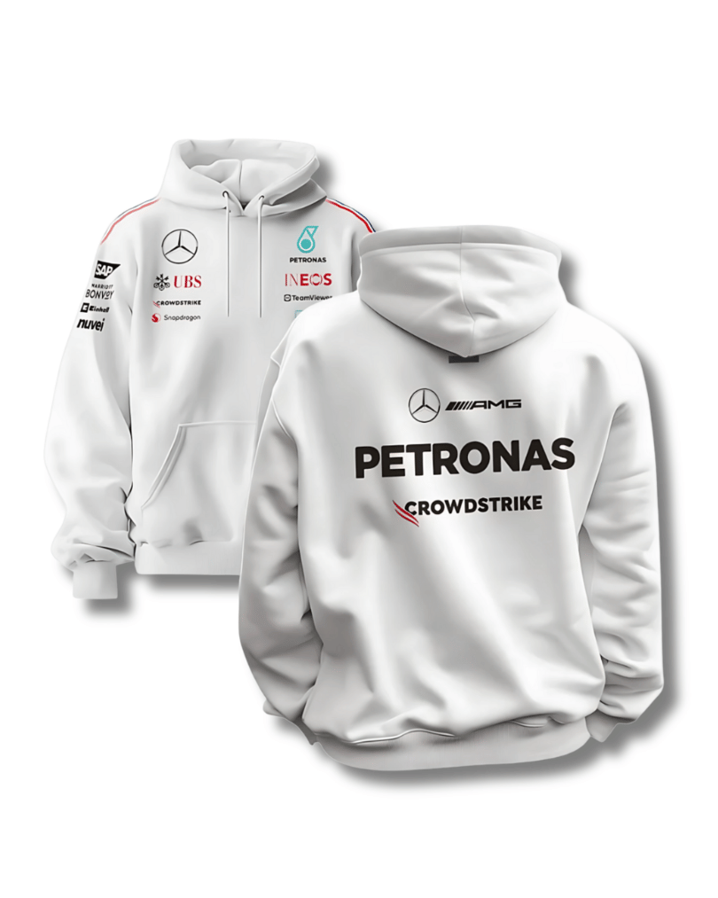 Motorsport Inspired White Streetwear Hoodie for Men