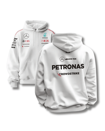 Motorsport Inspired White Streetwear Hoodie for Men