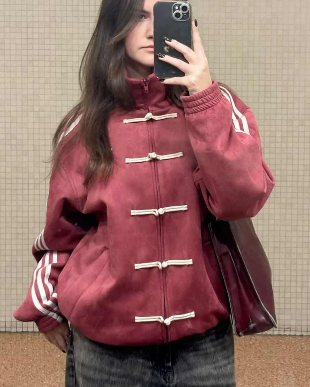 Premium unisex red suede jacket limited edition CNY collection