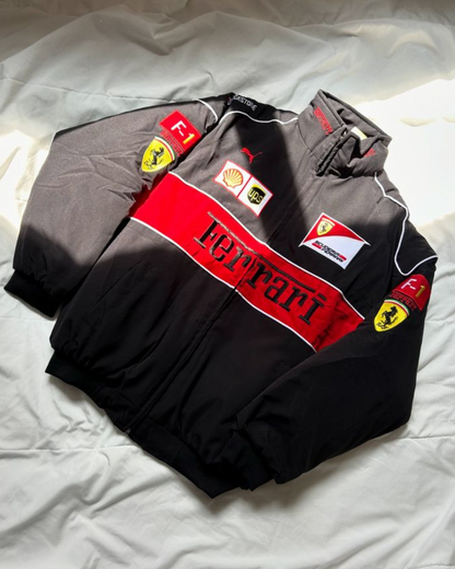 Red Black Ferrari Puffer Racing Jacket l Puffer Racing Jacket l Streetwear Clothings