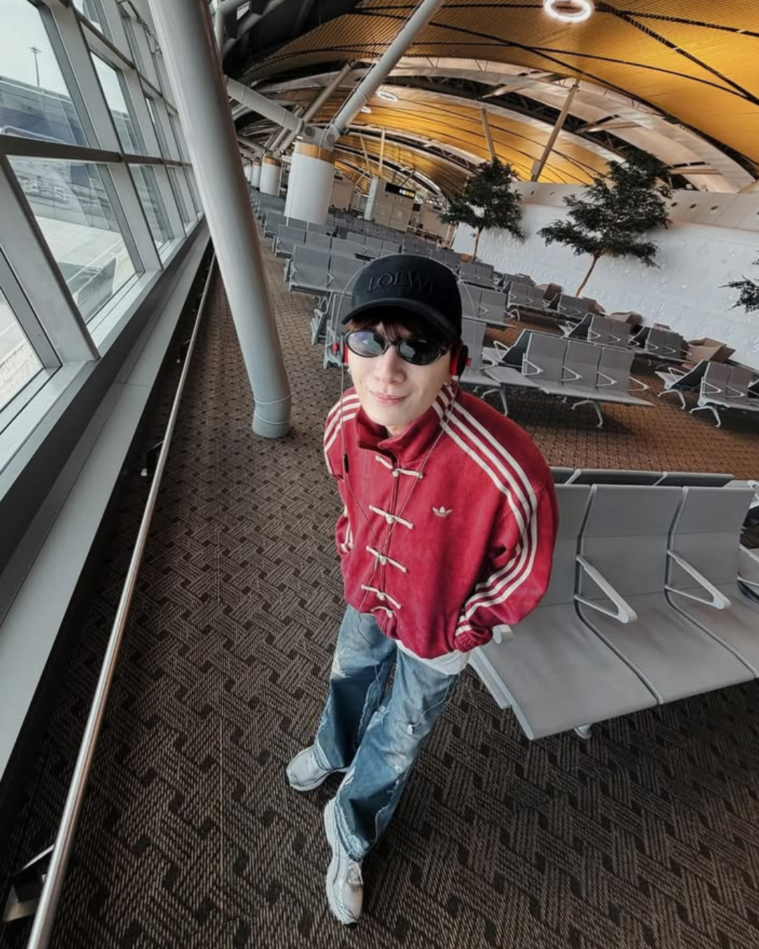 Red suede CNY jacket unisex full front and back view