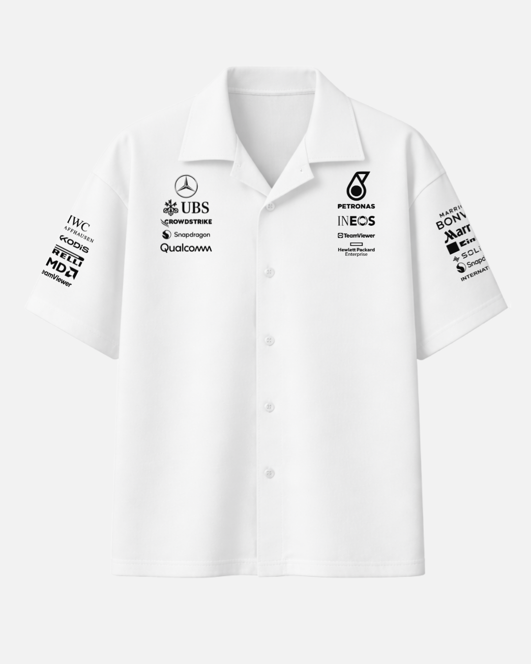 White Petronas Formula 1 inspired boxy fit shirt front view