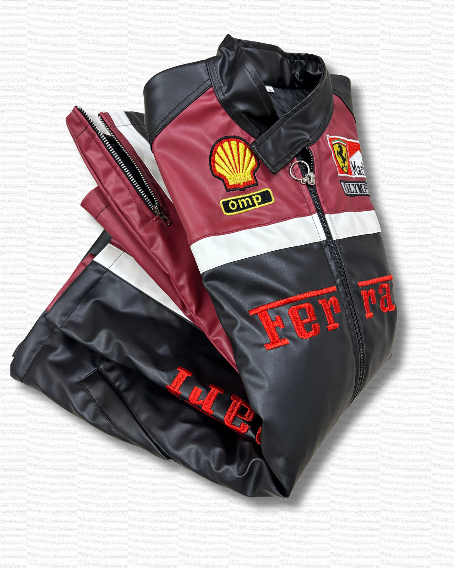 Ferrari Olympus faux Leather Embroidery Jackets l Streetwear Clothing l Leather Jacket