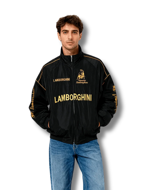 Lamborghini Racing Jacket for Men – All-Season Lightweight Puffer with Printed Logos
