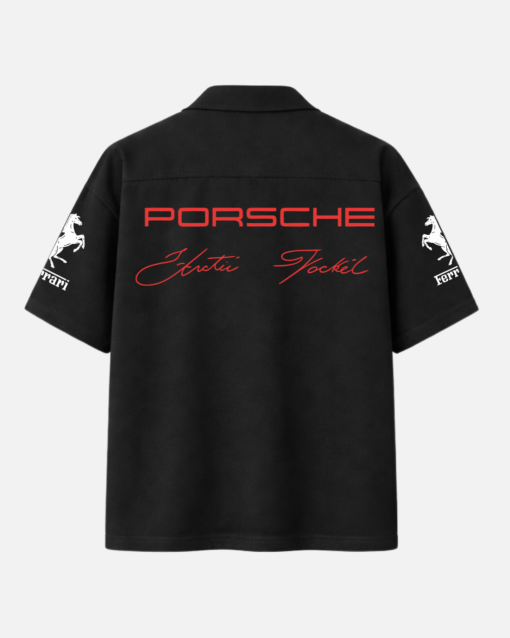 Black Porsche inspired motorsport boxy fit shirt