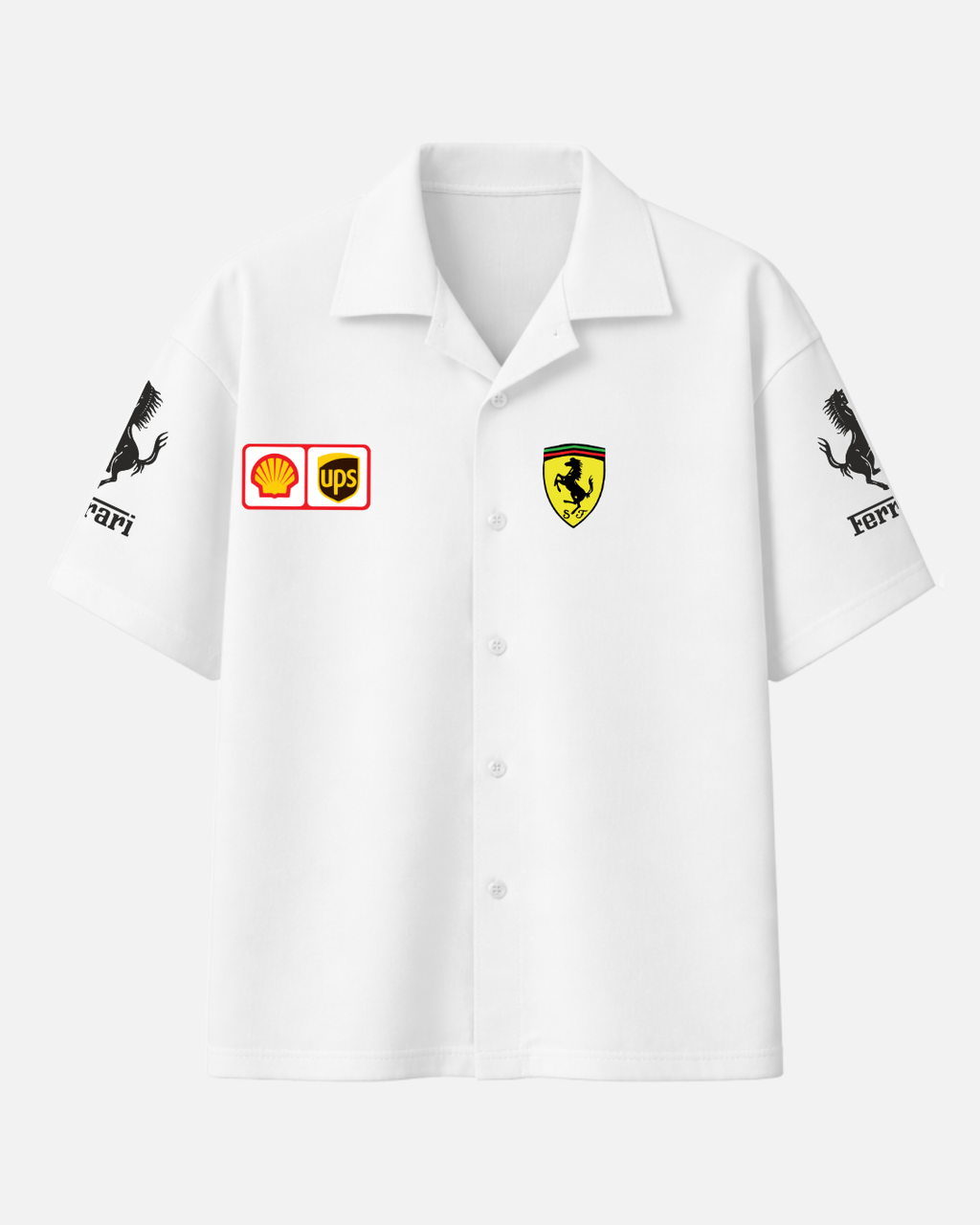White Porsche Formula 1 inspired boxy fit shirt front view