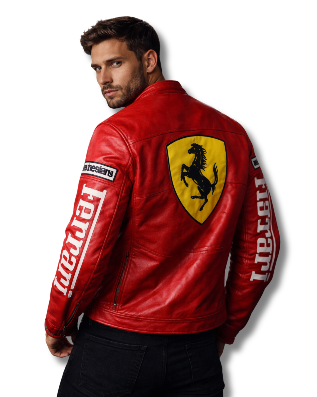 Red Ferrari Faux Leather Racing Jacket – Premium Motorsport Streetwear (Unisex)