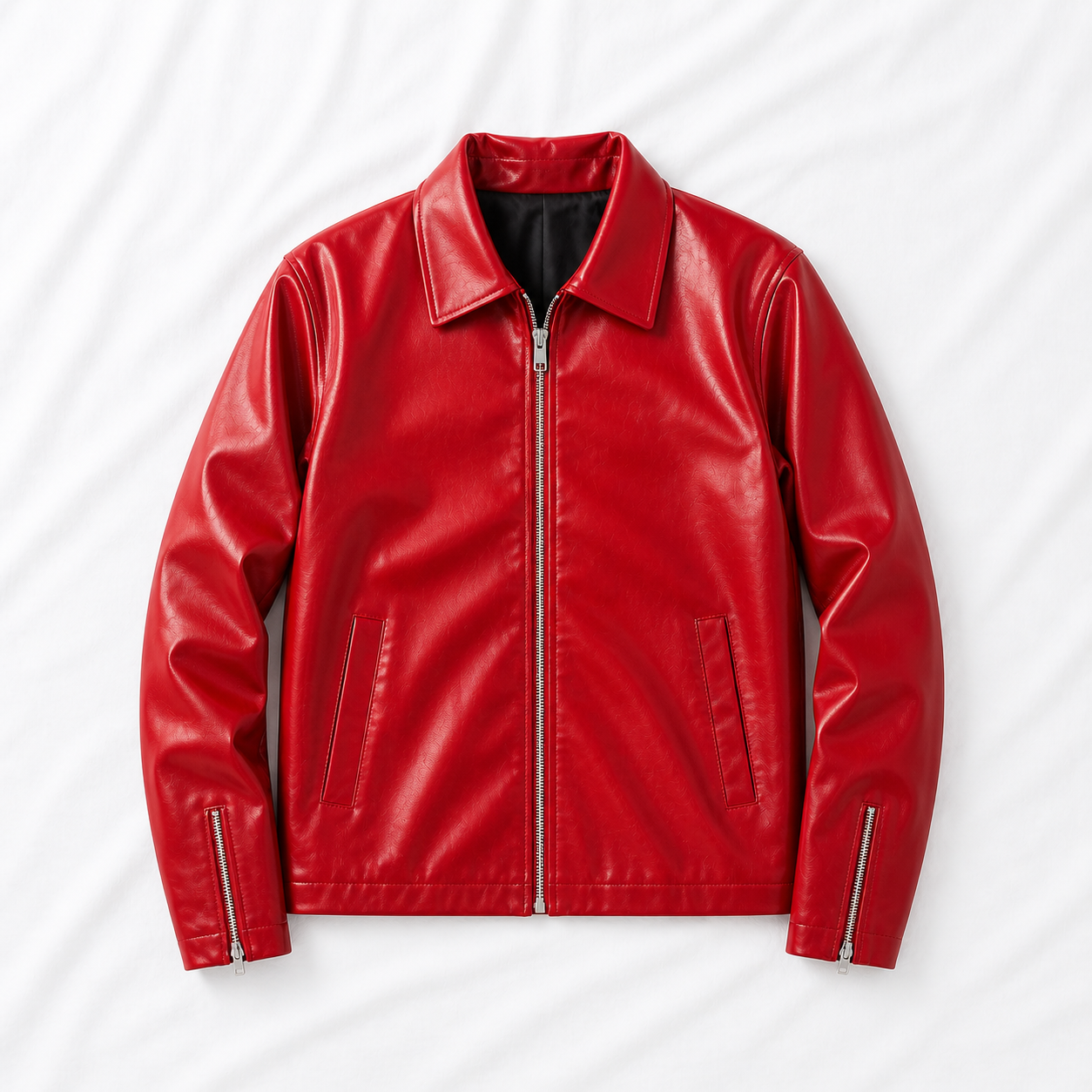 red faux leather jacket for men front view