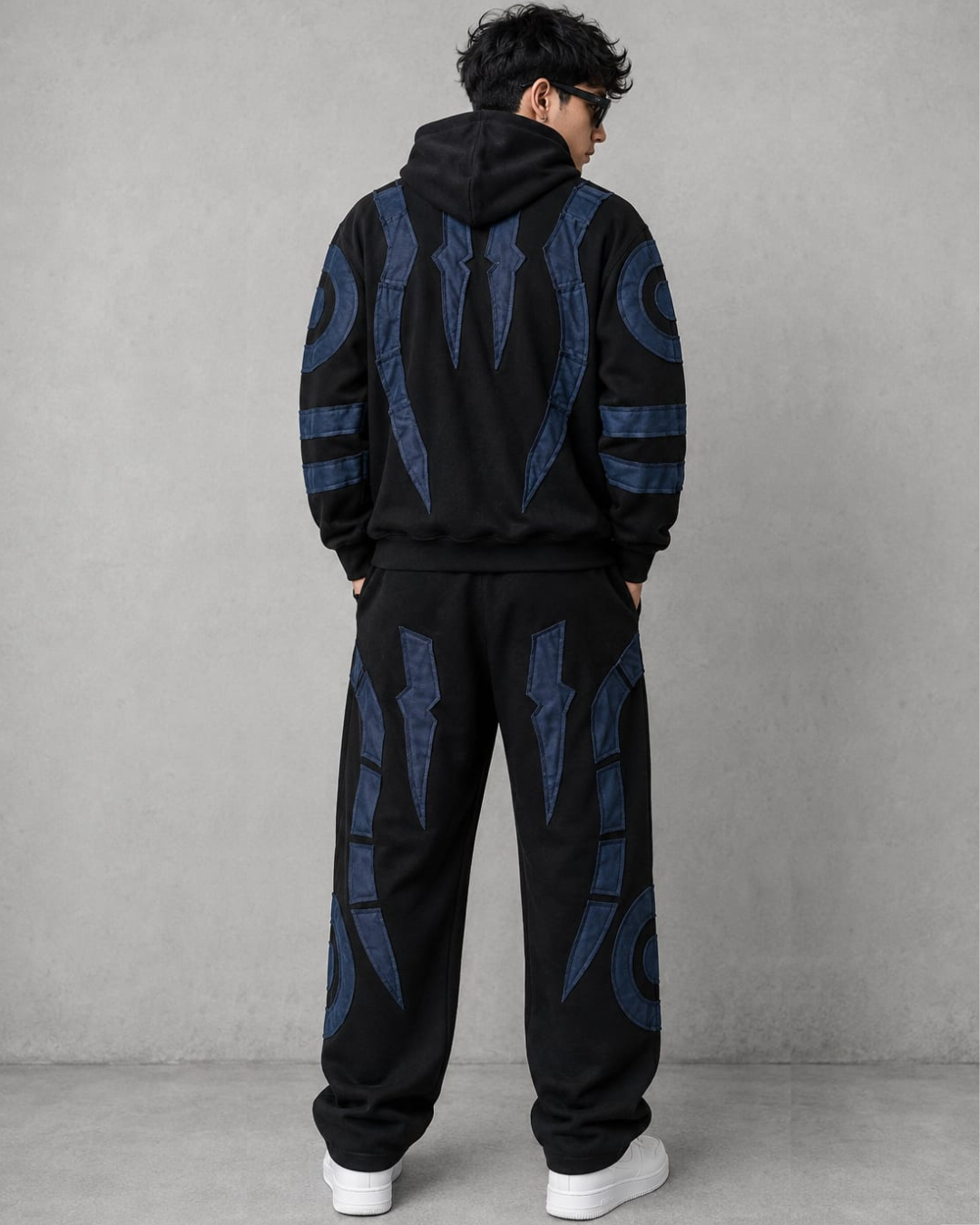 Black & Blue Signature Appliqué Hoodie & Jogger Set.