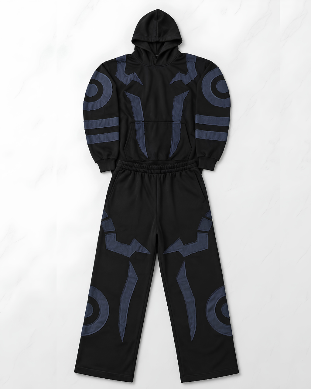 Black & Blue Signature Appliqué Hoodie & Jogger Set.