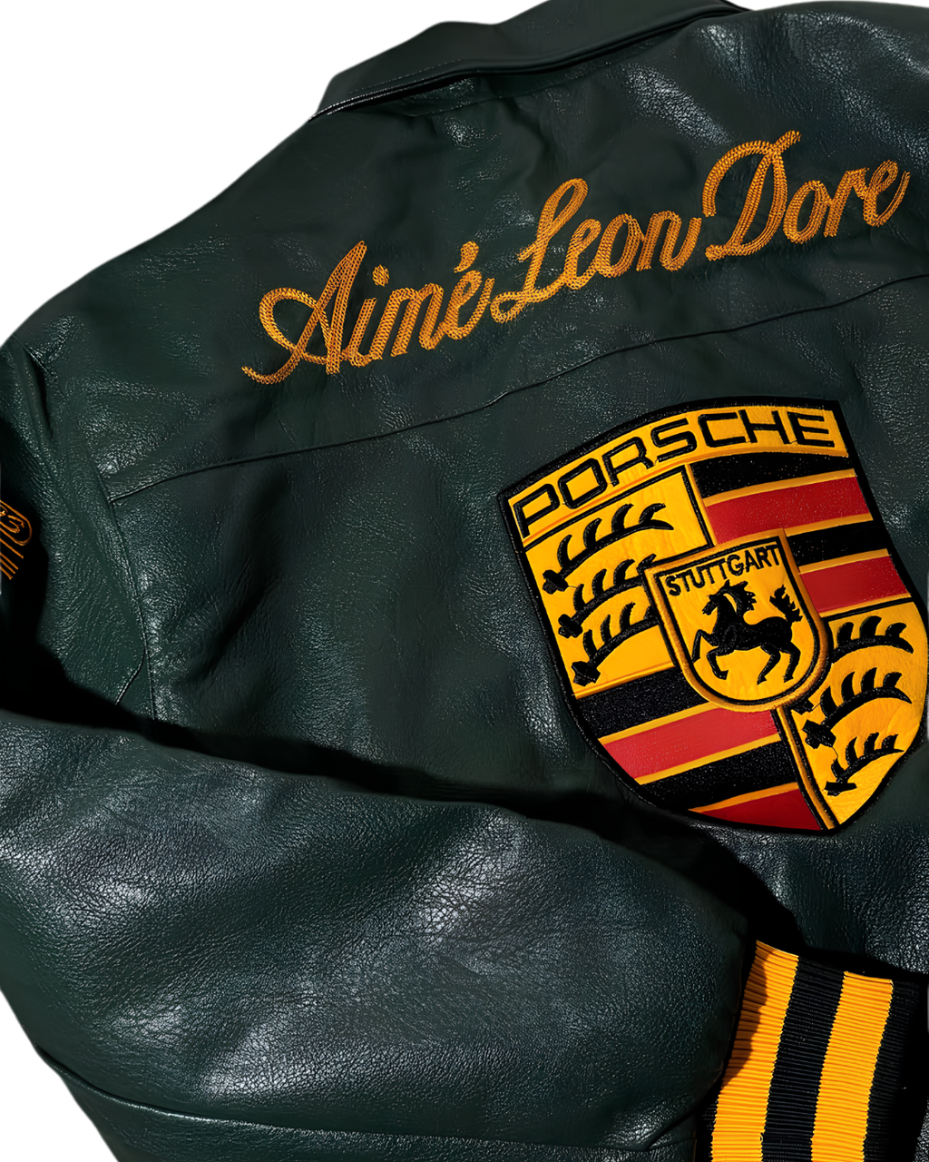 Vintage Racing Leather Jacket – Porsche-Inspired Green & Gold Bomber Jacket.