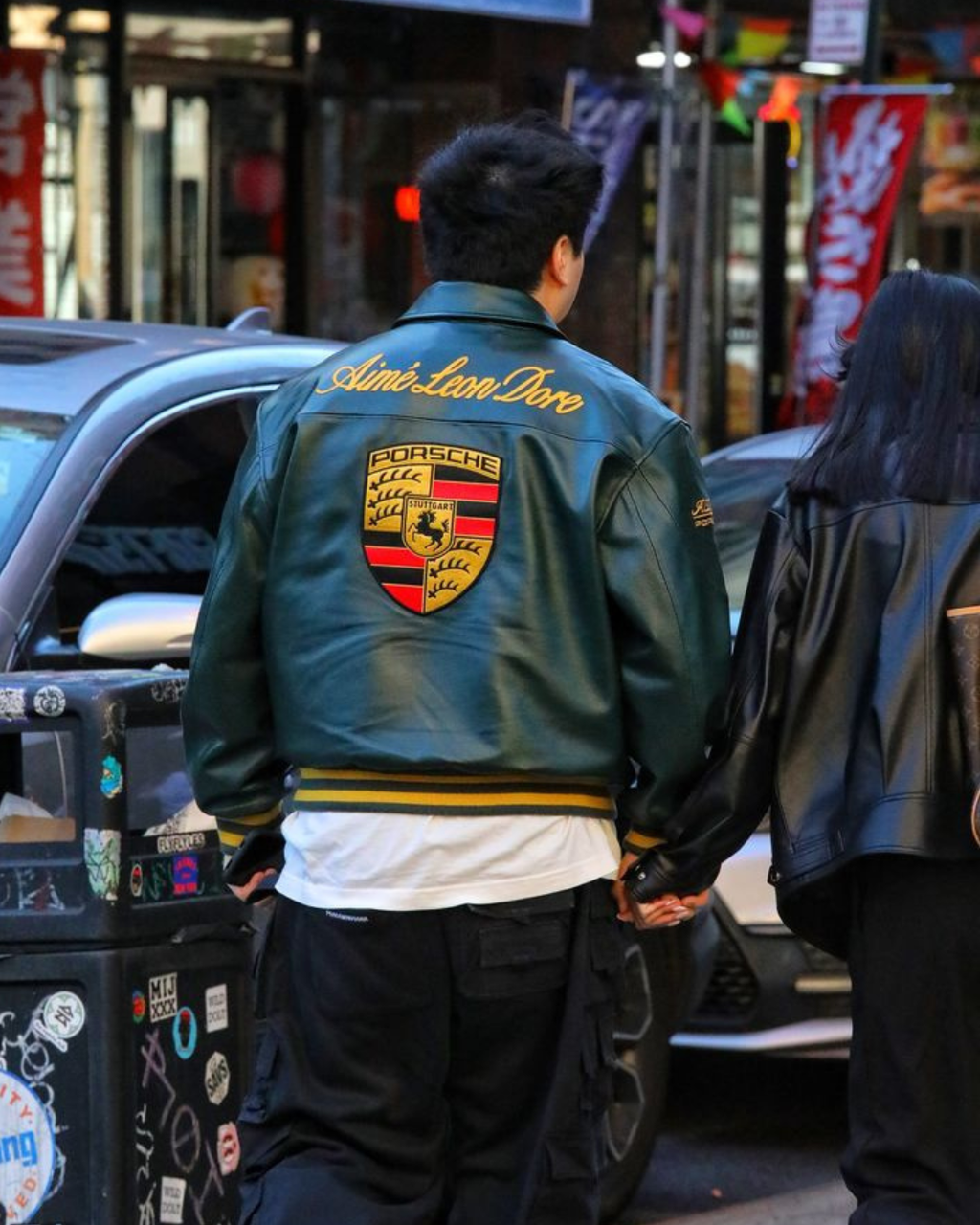 Vintage Racing Leather Jacket – Porsche-Inspired Green & Gold Bomber Jacket.