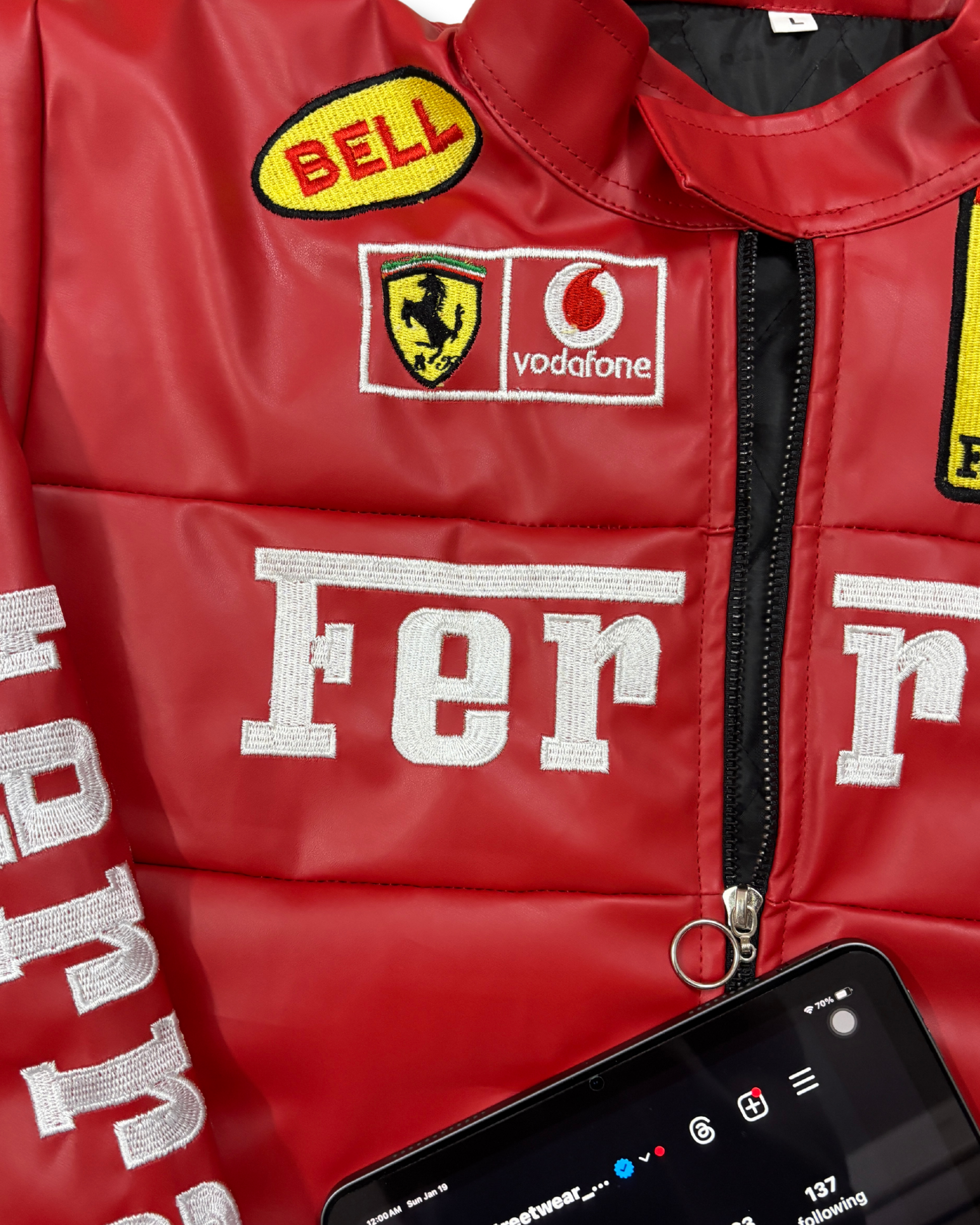 Vintage Ferrari Faux Leather Racing Jacket l Red Color Vintage Faux Leather Jacket l Racing Jacket l Streetwear Clothing