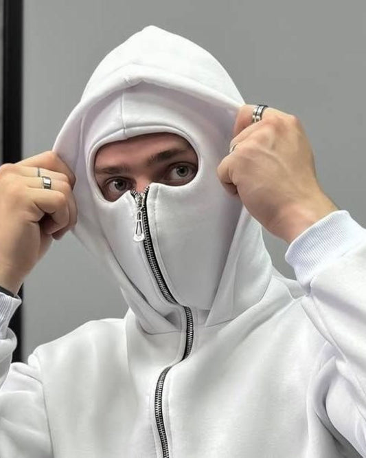 Unisex White Balaclava Hoodie | Premium Cotton Fleece by Streetwear
