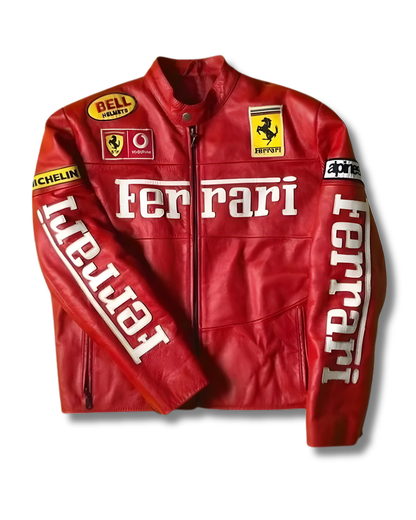 Red Ferrari Faux Leather Racing Jacket – Premium Motorsport Streetwear (Unisex)