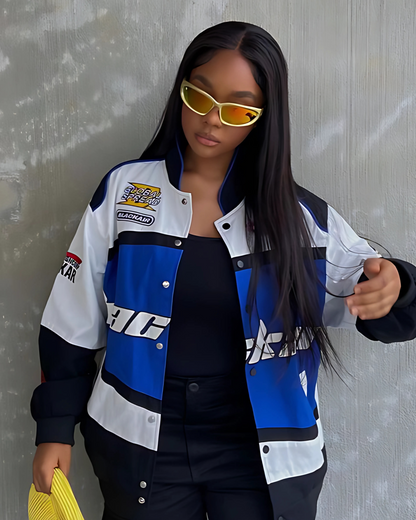 BlackAir Racing Jacket l White & Blue Racing Jacket l Streetwear Clothing