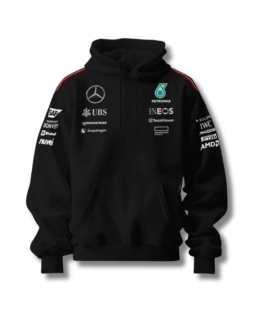 Black Petronas Inspired Cotton Fleece Hoodie Front View