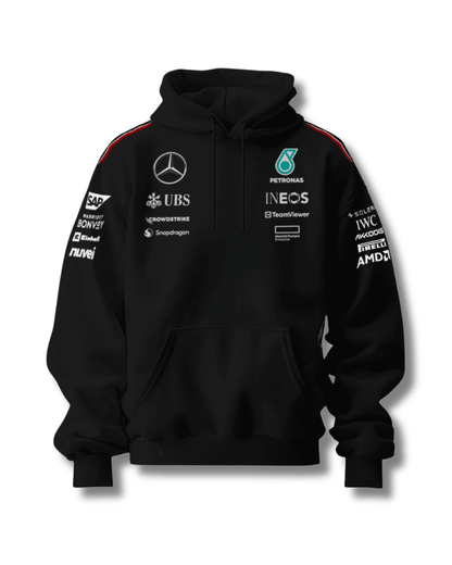 Black Petronas Inspired Cotton Fleece Hoodie Front View
