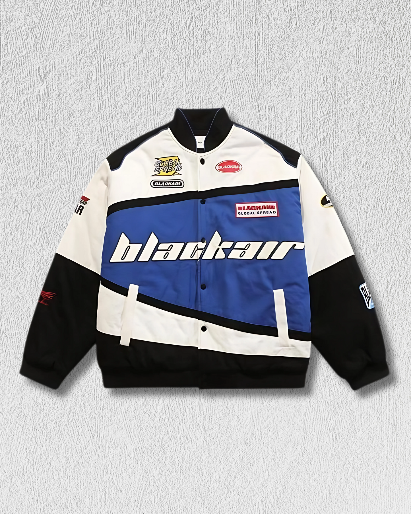 BlackAir Racing Jacket l White & Blue Racing Jacket l Streetwear Clothing