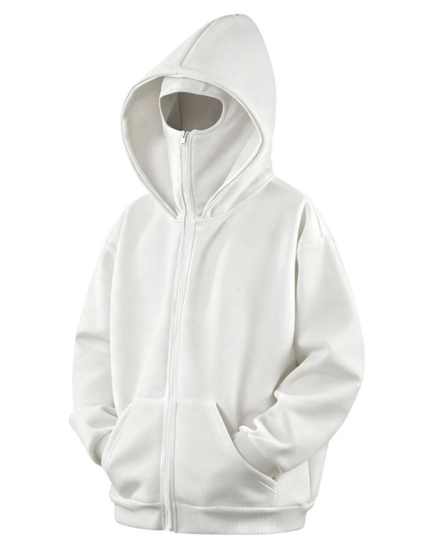 Unisex White Balaclava Hoodie | Premium Cotton Fleece by Streetwear
