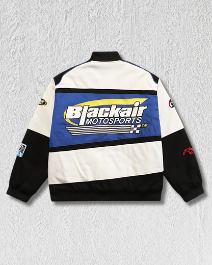 BlackAir Racing Jacket l White & Blue Racing Jacket l Streetwear Clothing