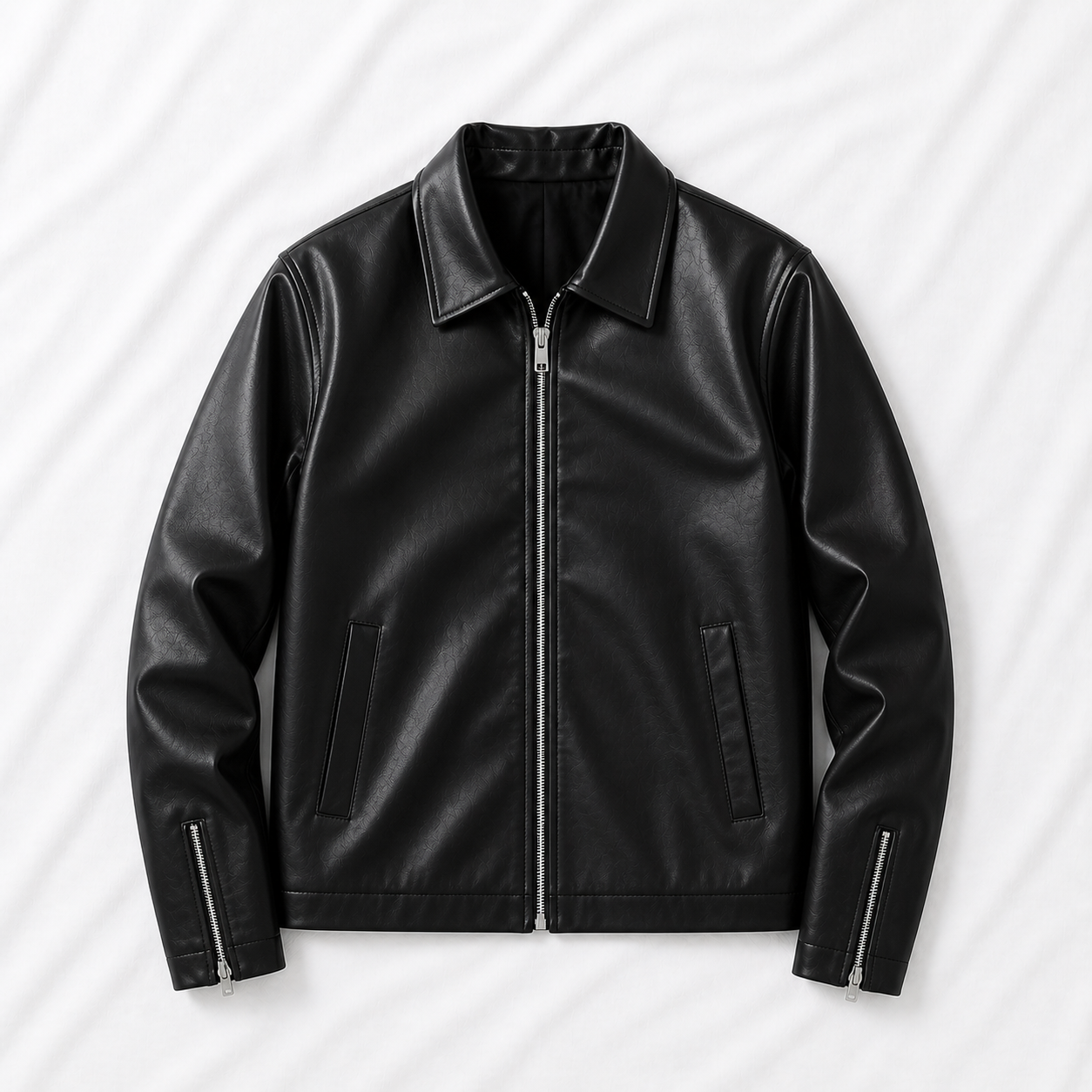 black faux leather jacket for men front view