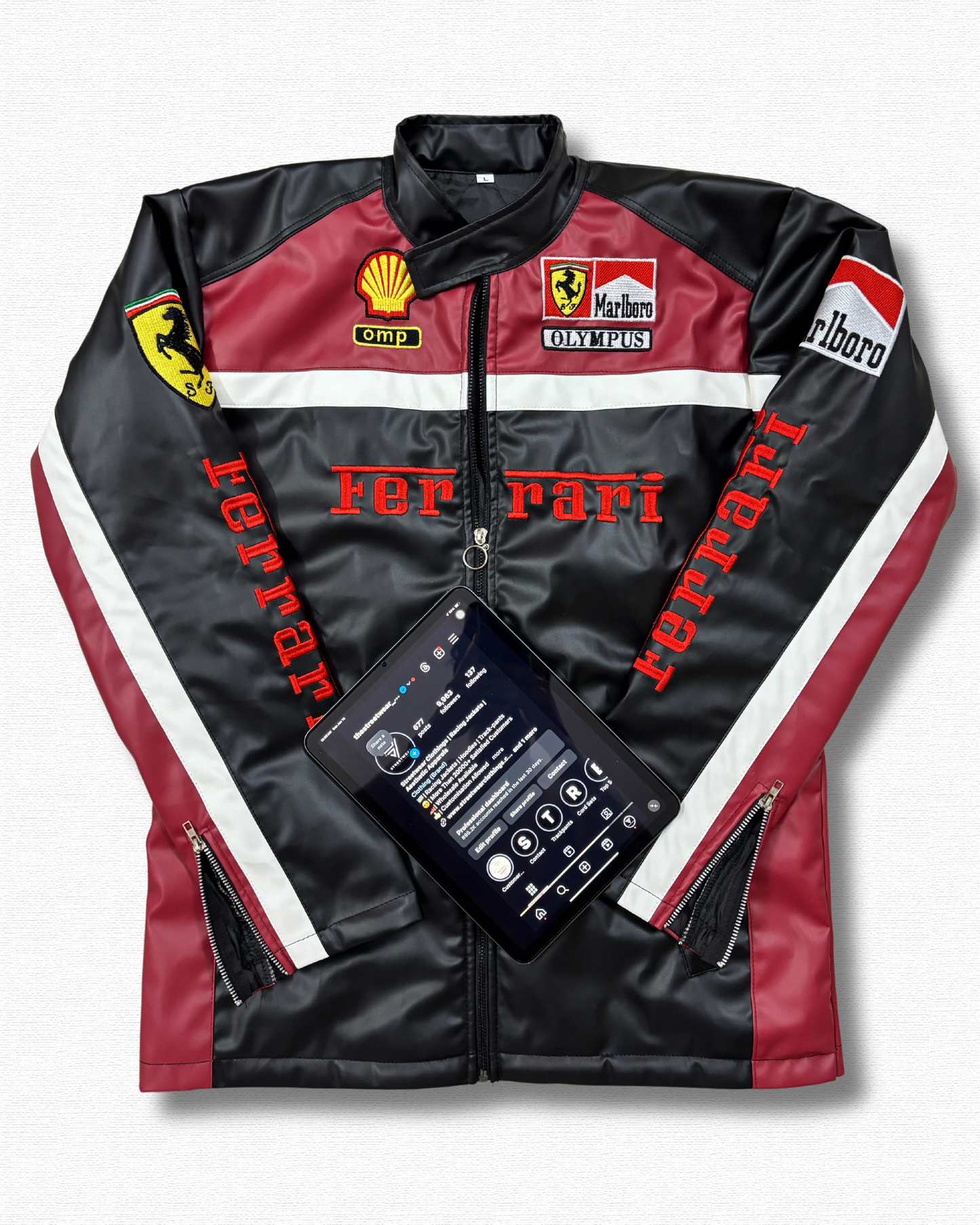 Ferrari Olympus faux Leather Embroidery Jackets l Streetwear Clothing l Leather Jacket