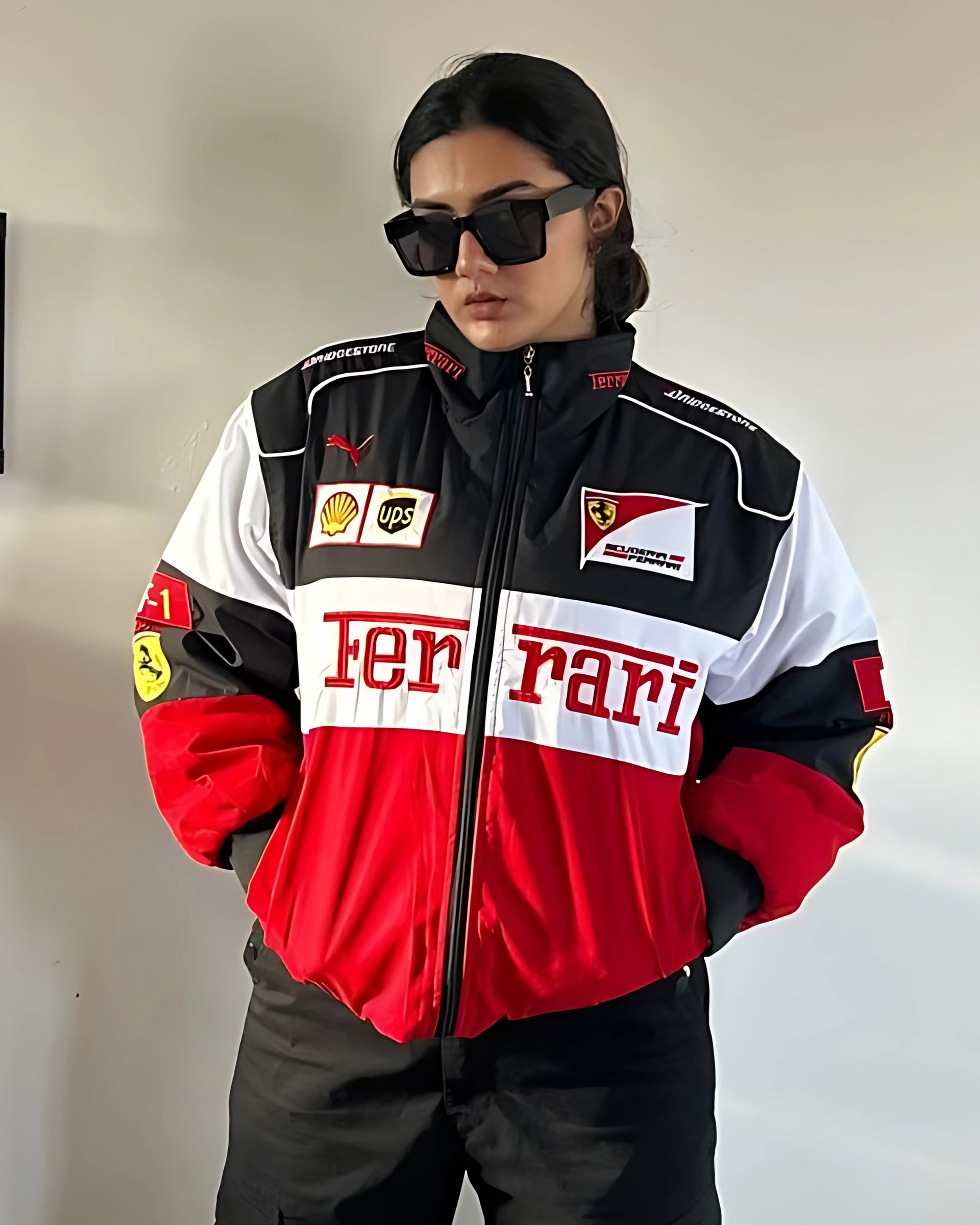 STYLE AUTO FERRARI 刺繍 レーシングジャケット 神レア】 Ferrari 本革 レーシングジャケット 刺繍 フェラーリ