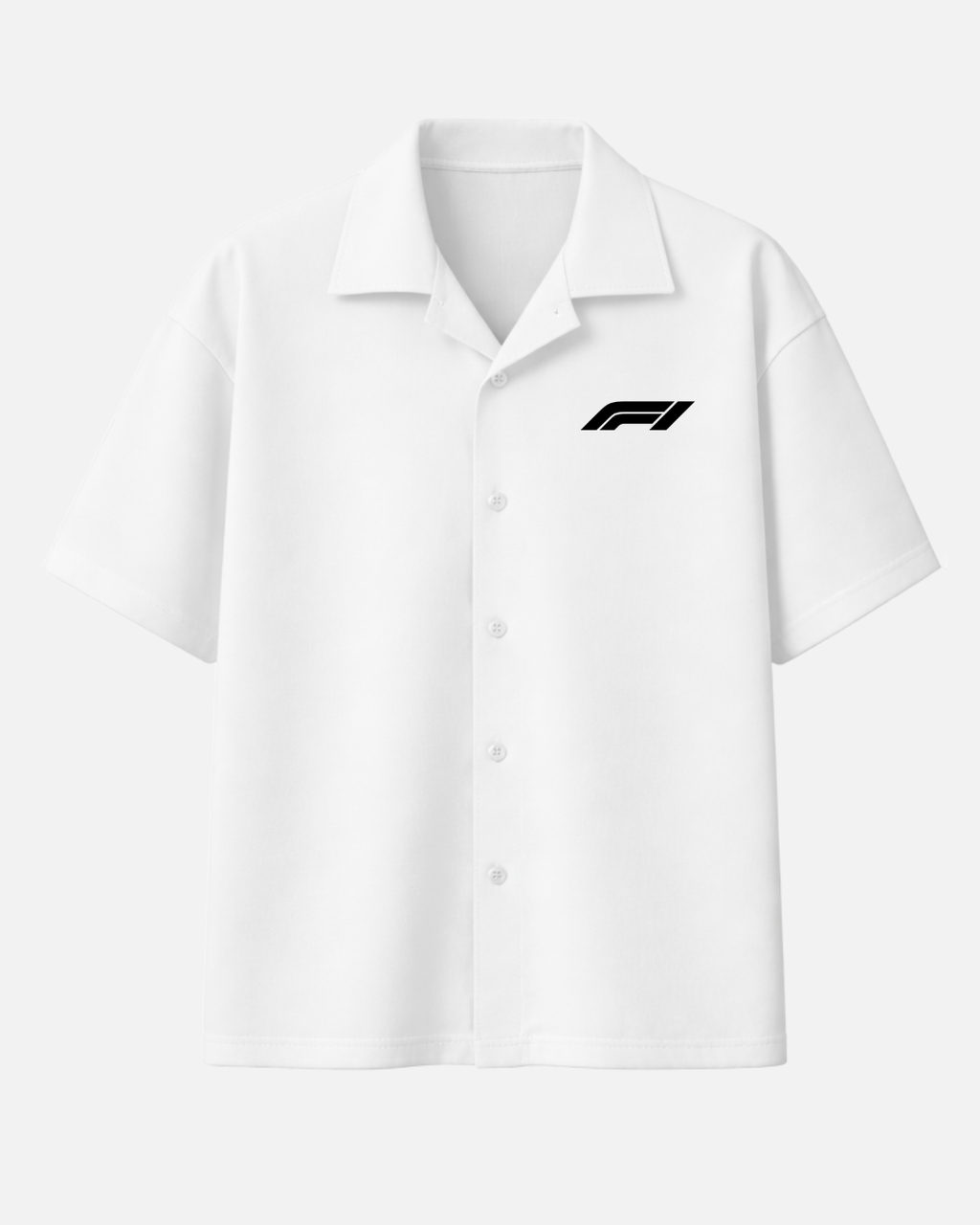 White Hamilton Formula 1 inspired boxy fit shirt front view