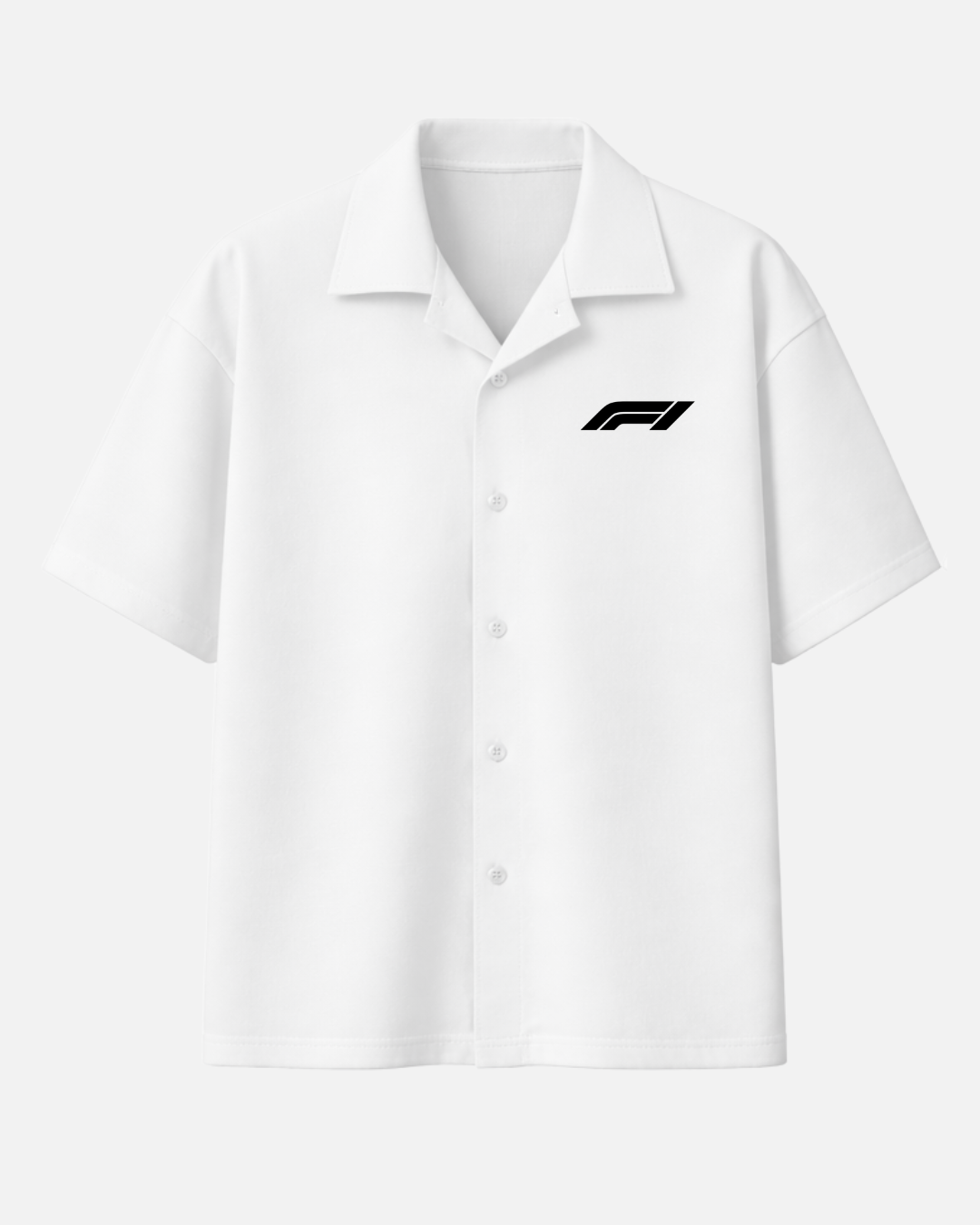 White Hamilton Formula 1 inspired boxy fit shirt front view