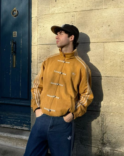 Yellow suede jacket outfit styling bold streetwear look