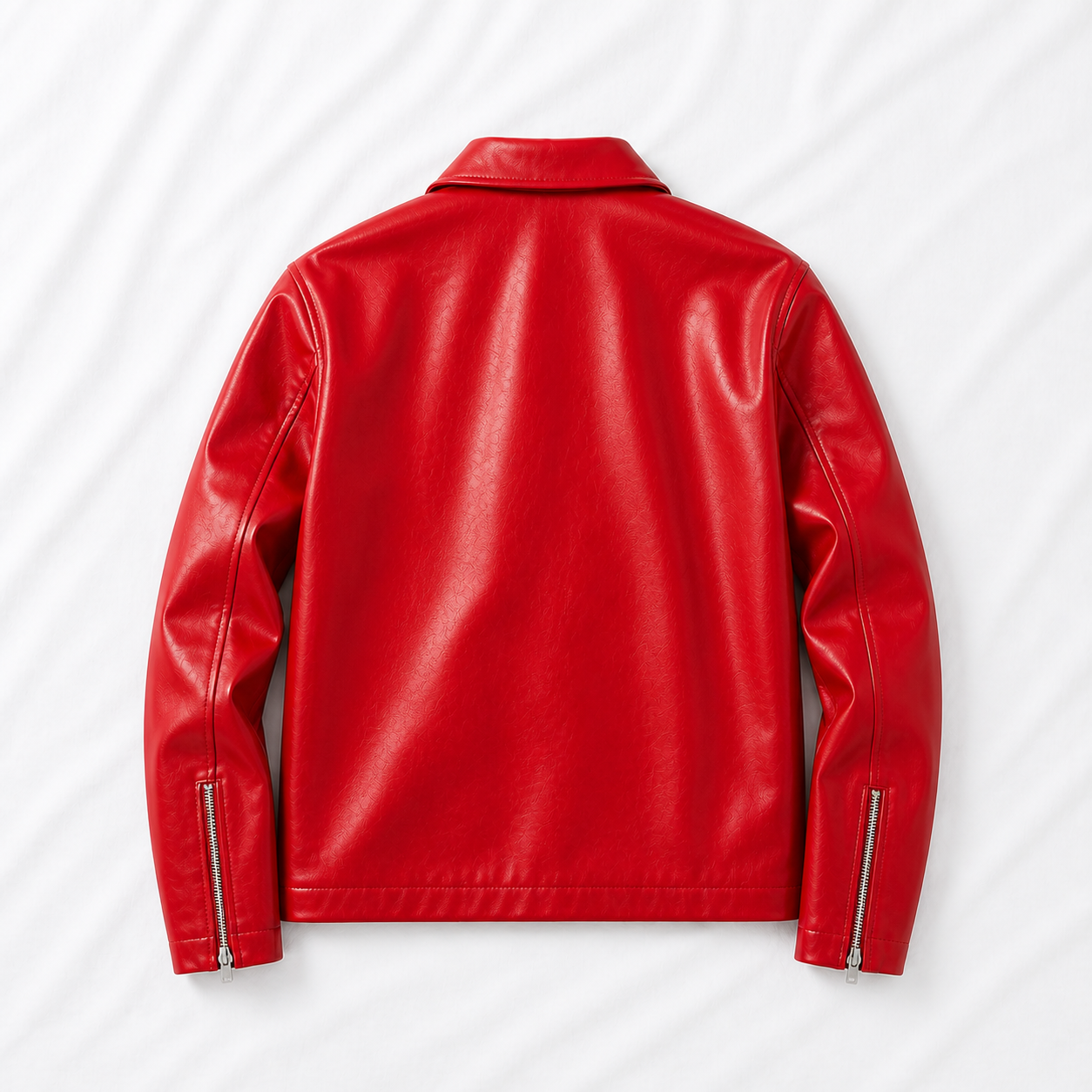 premium red faux leather jacket back view