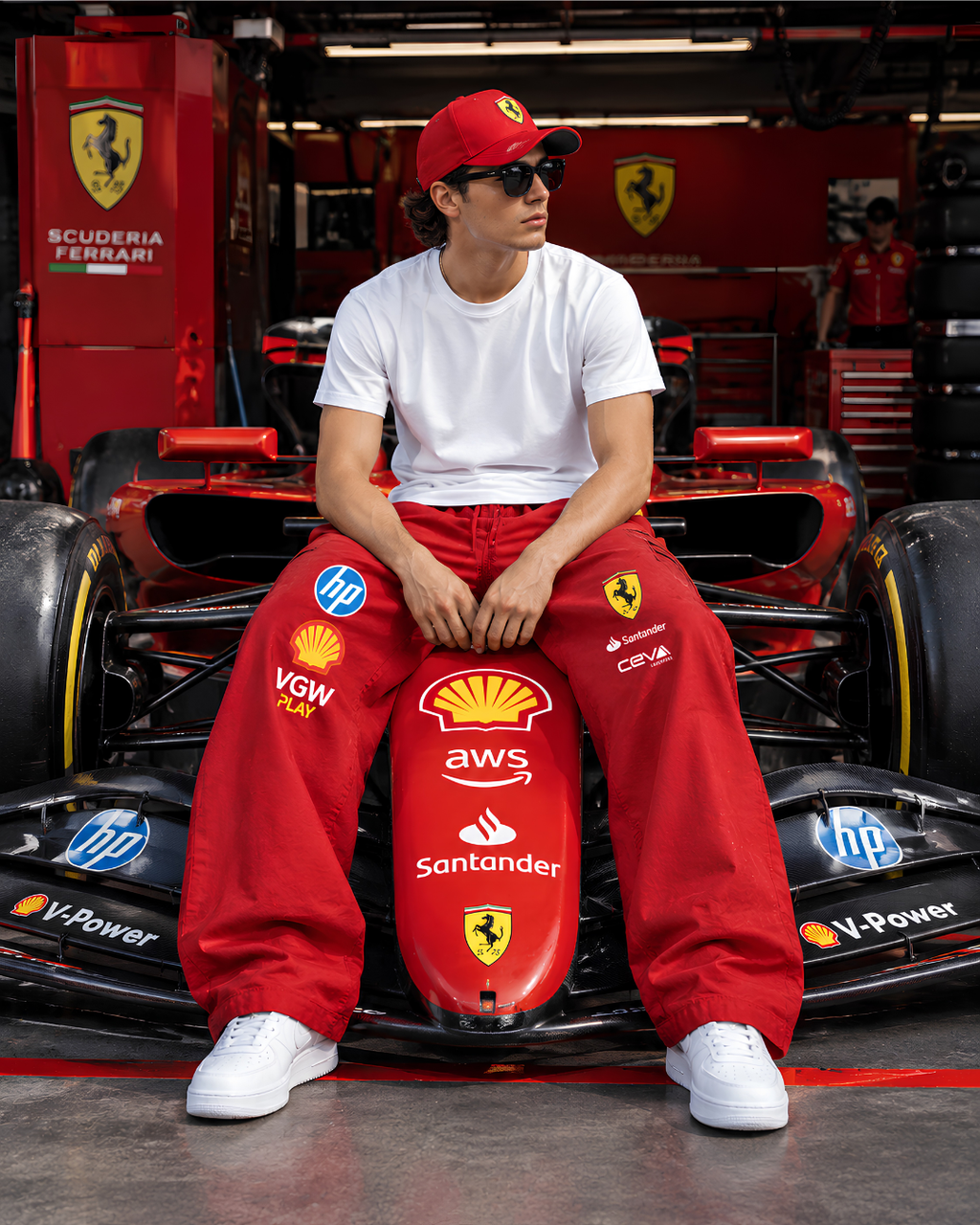 Red racing track pants streetwear