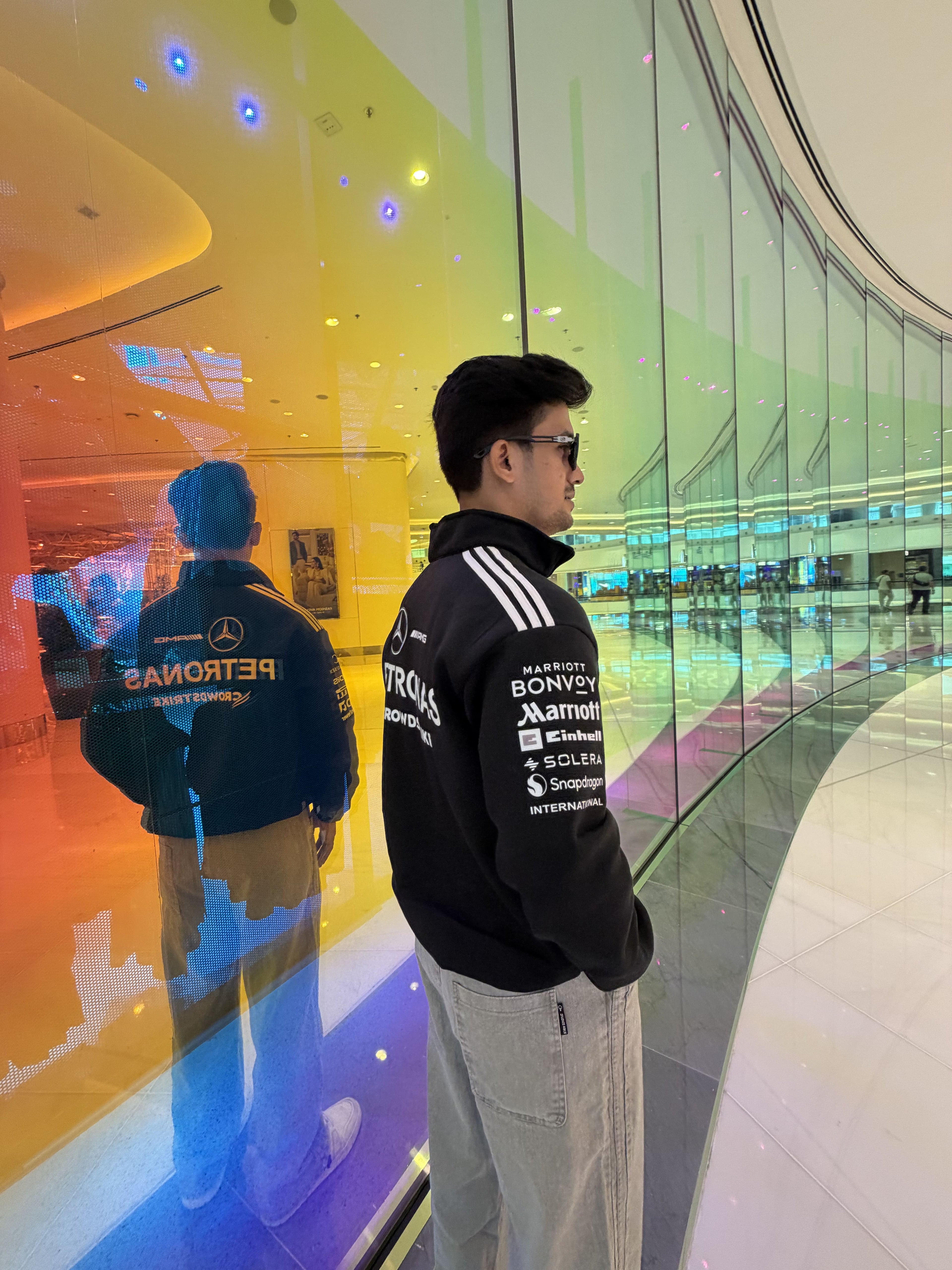 Black motorsport sweatshirt inspired by Petronas racing team, relaxed fit everyday streetwear