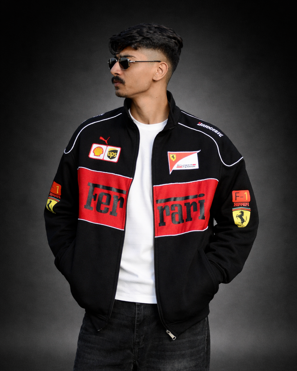 Black Red Ferrari Zipper For mens