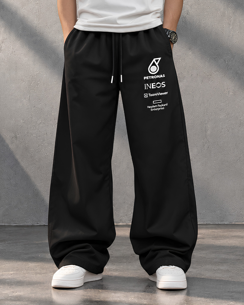 Black Motorsport Track Pants, Black Baggy Track Pants