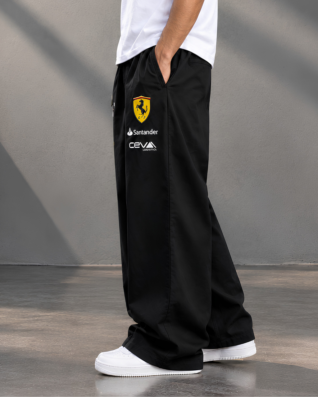 Black baggy fit streetwear track pants