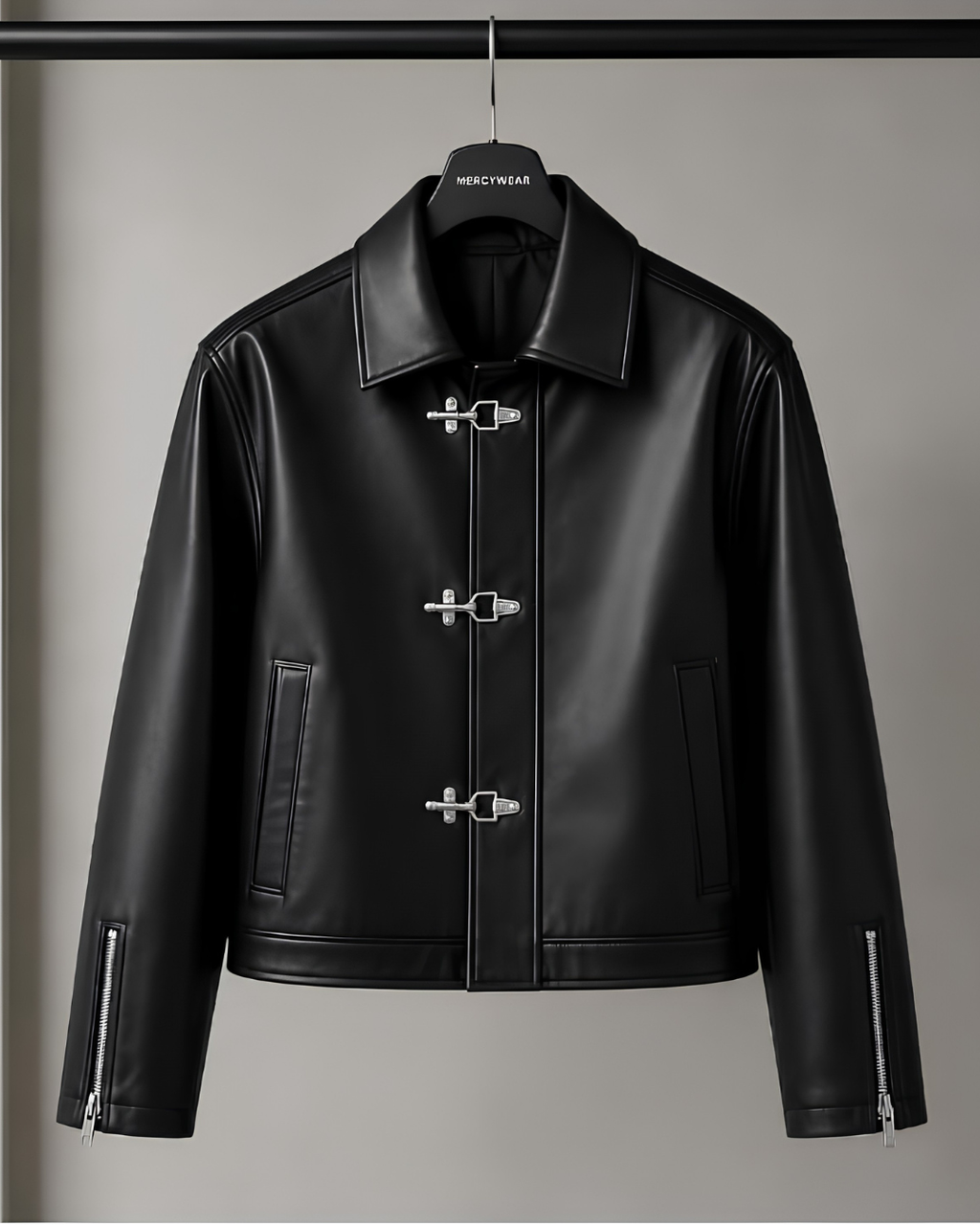 Black cropped streetwear jacket with fireman clasp