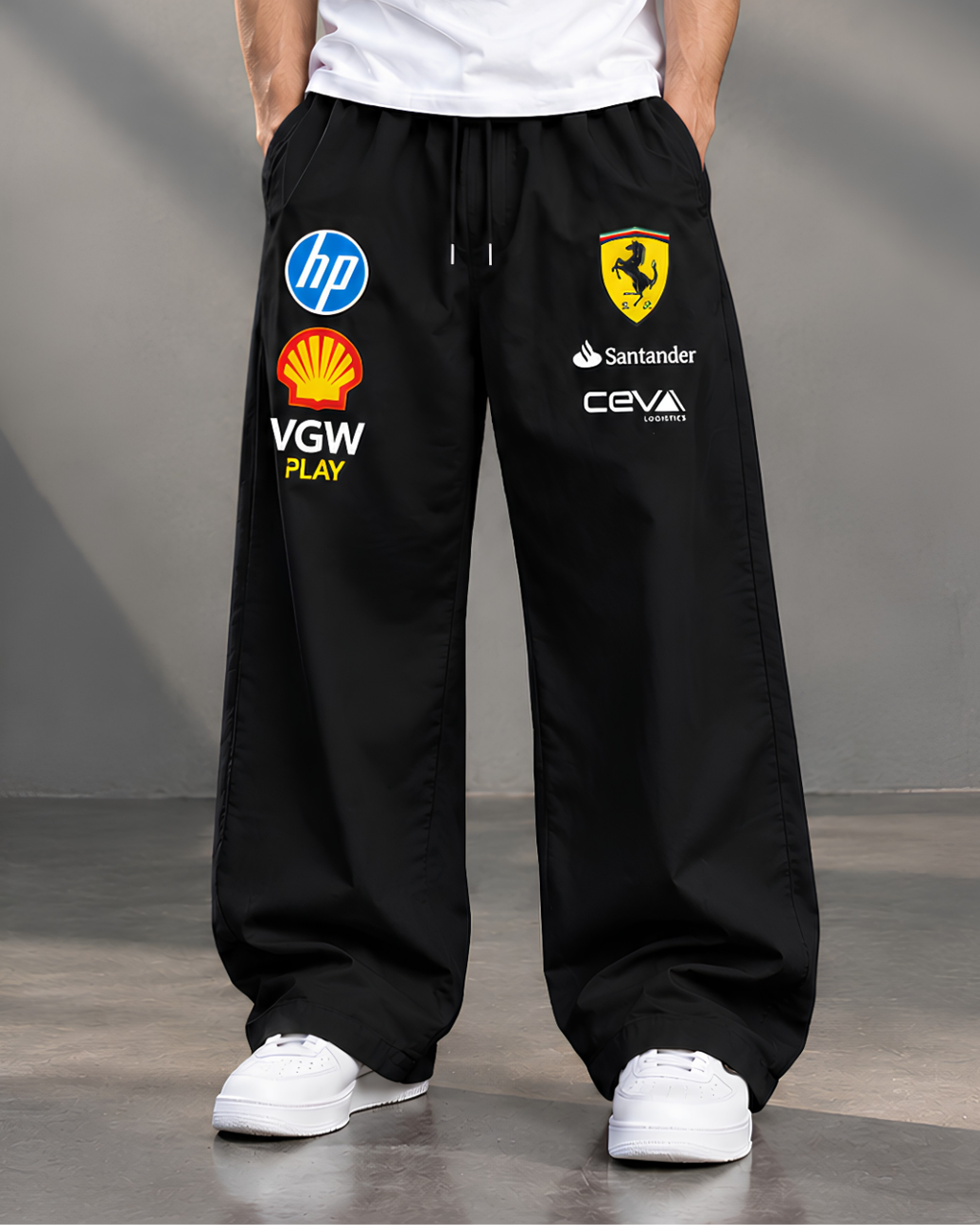 Black motorsport racing joggers baggy fit