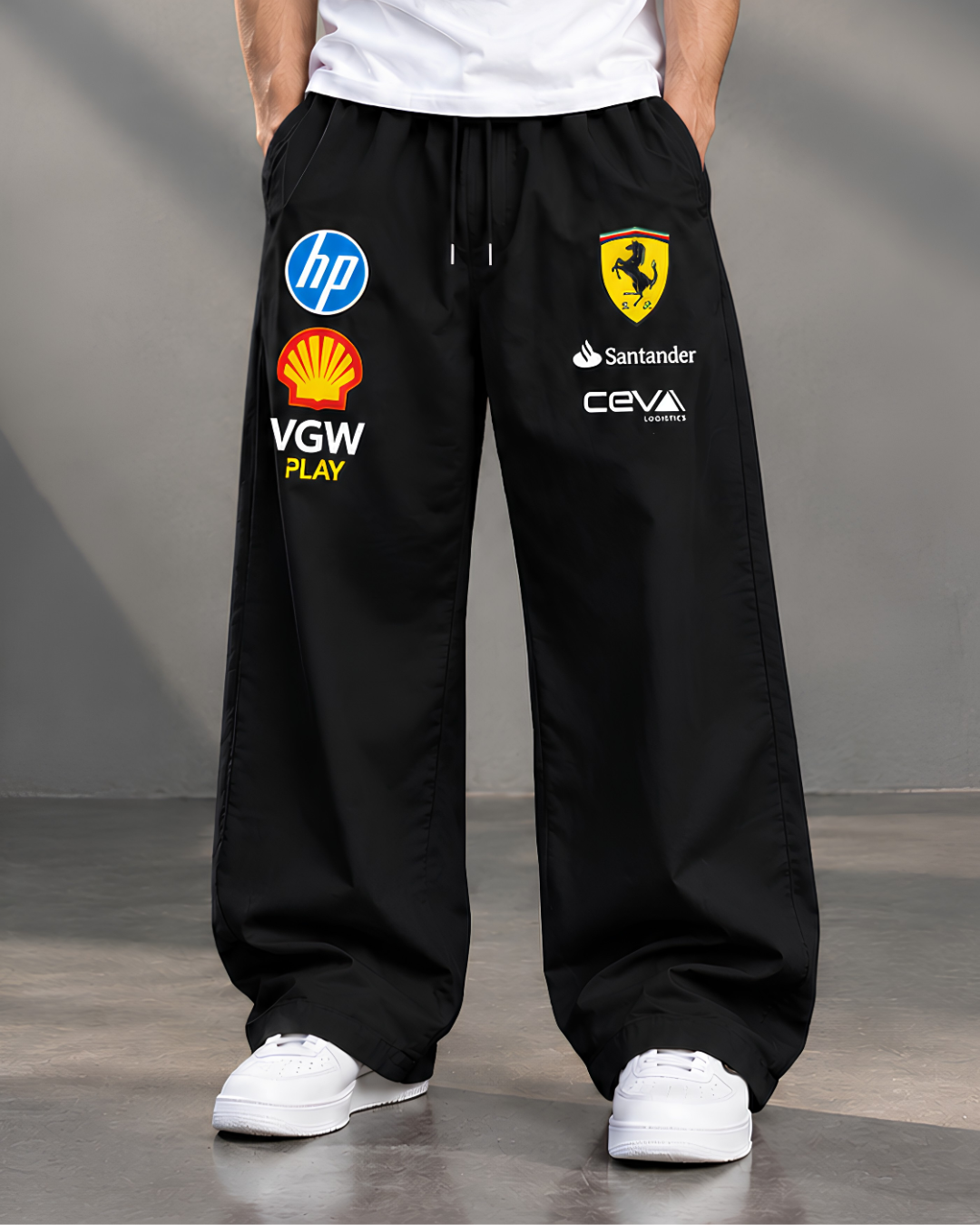 Black motorsport racing joggers baggy fit
