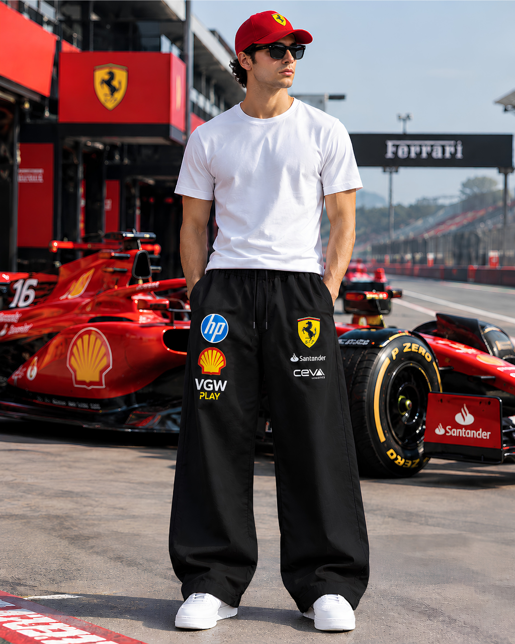 Black racing track pants streetwear