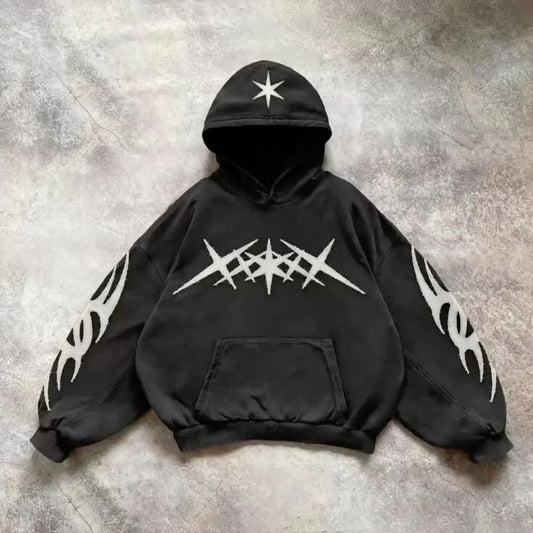 Oversized Black Acid-Wash Hoodie – Retro Grunge Street Style