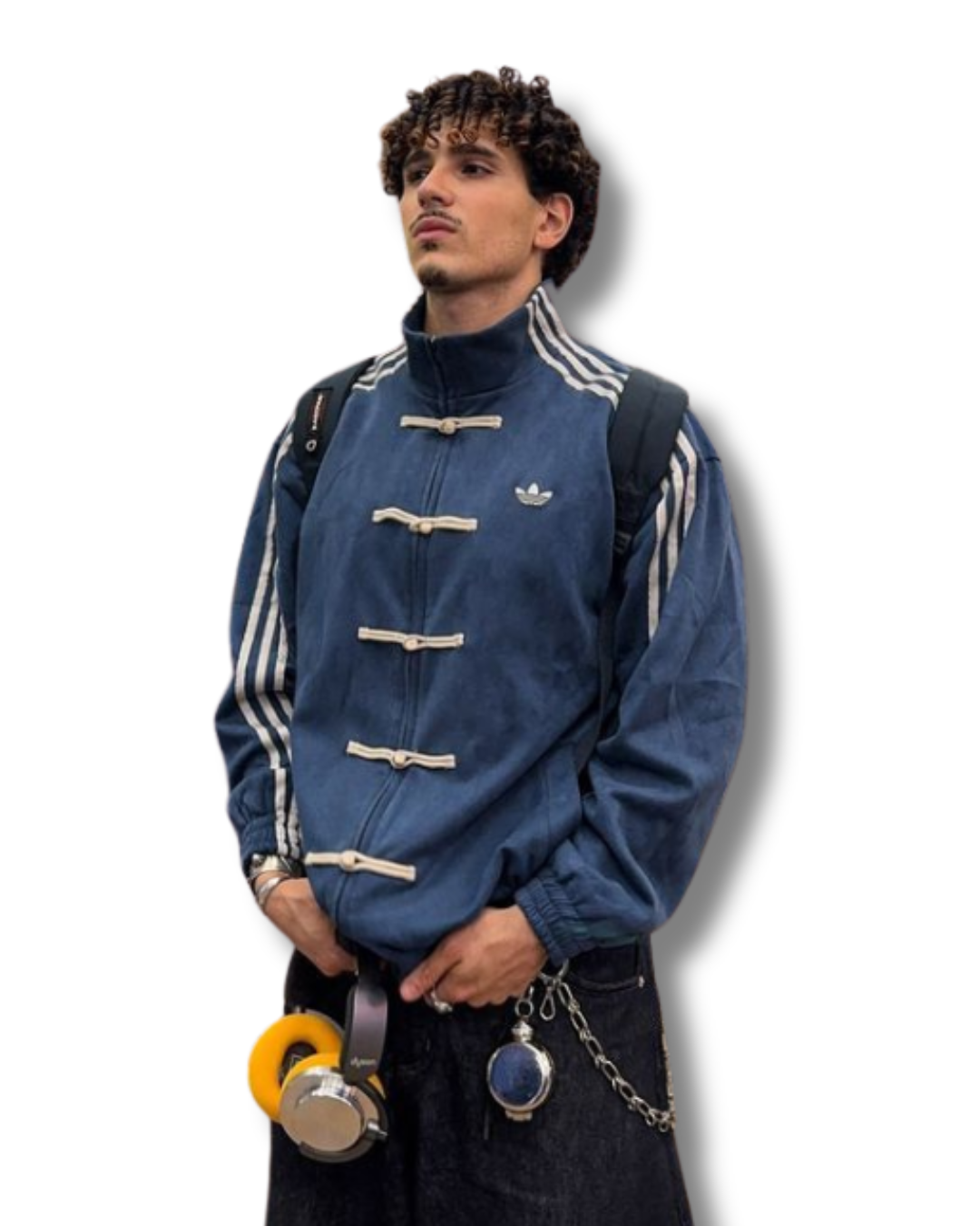 Navy blue suede CNY jacket front view premium streetwear