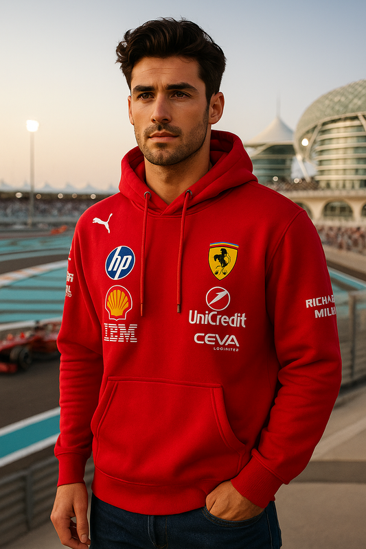 Ferrari Formula 1 Team Red Hoodie | Premium Cotton Fleece Racing Sweatshirt for Men