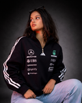 Petronas inspired black half zip sweatshirt front view with racing style design and premium streetwear fit